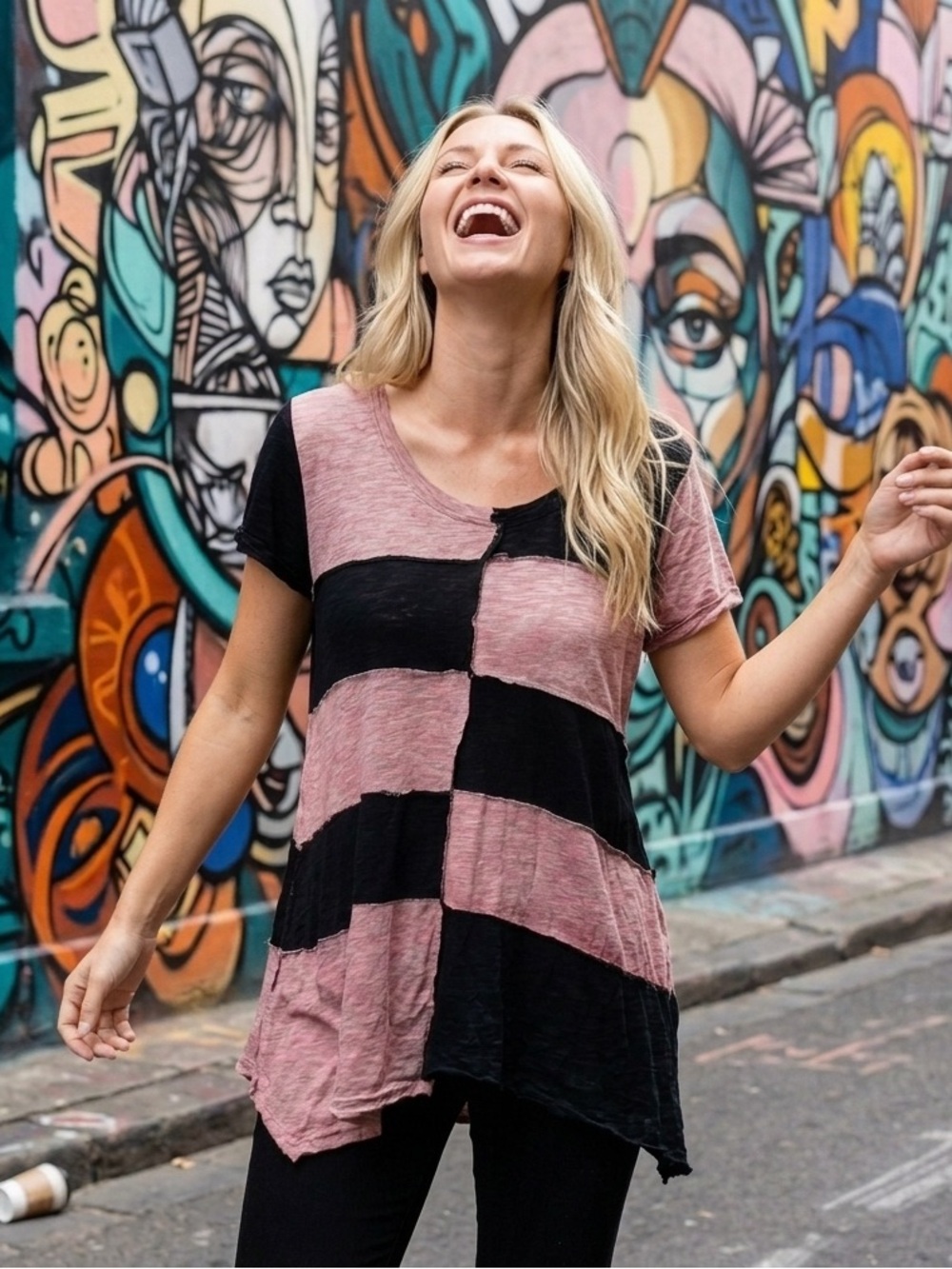 Gilda Midani Short Sleeve Cotton Tee Tshirt Top Small Checkerboard